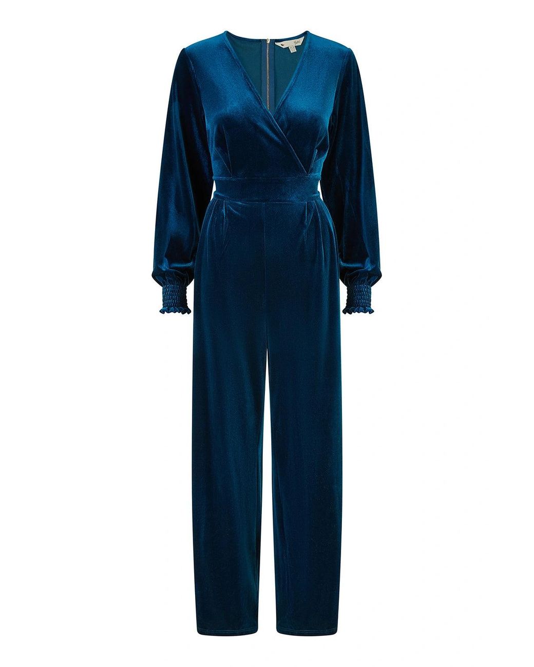 Yumi' Blue Velvet Long Sleeve Jumpsuit