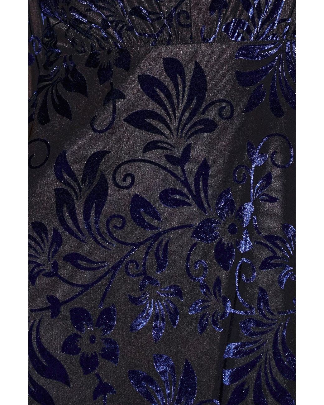 Yumi' Blue Velvet Floral Midi Dress