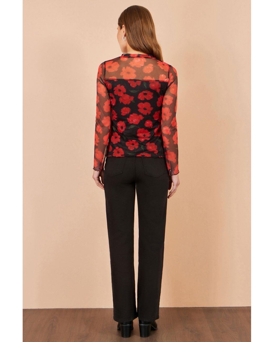 Yumi' Red Poppy Mesh Top