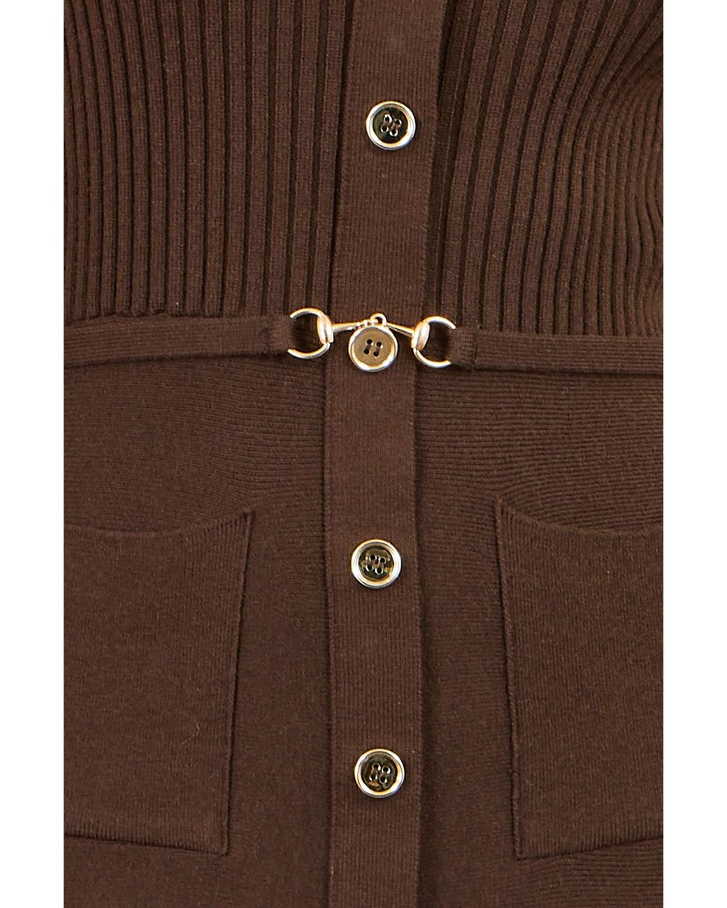 Yumi' Brown Rib Knit Midi Shirt Dress With Snaffle Belt