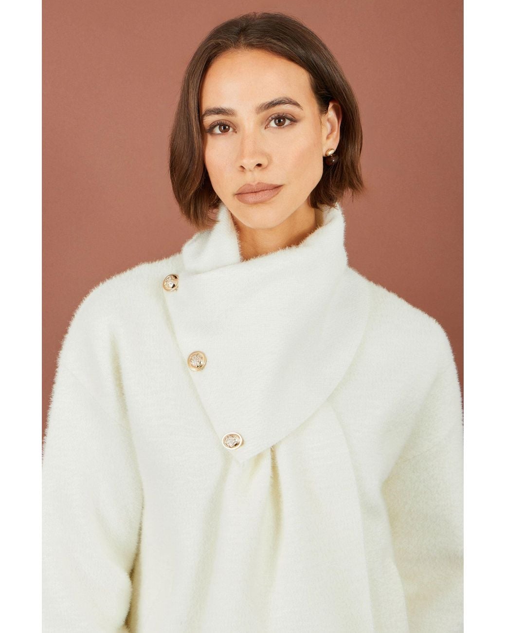 Yumi' Blue Eyelash Knit Jacket With Scarf
