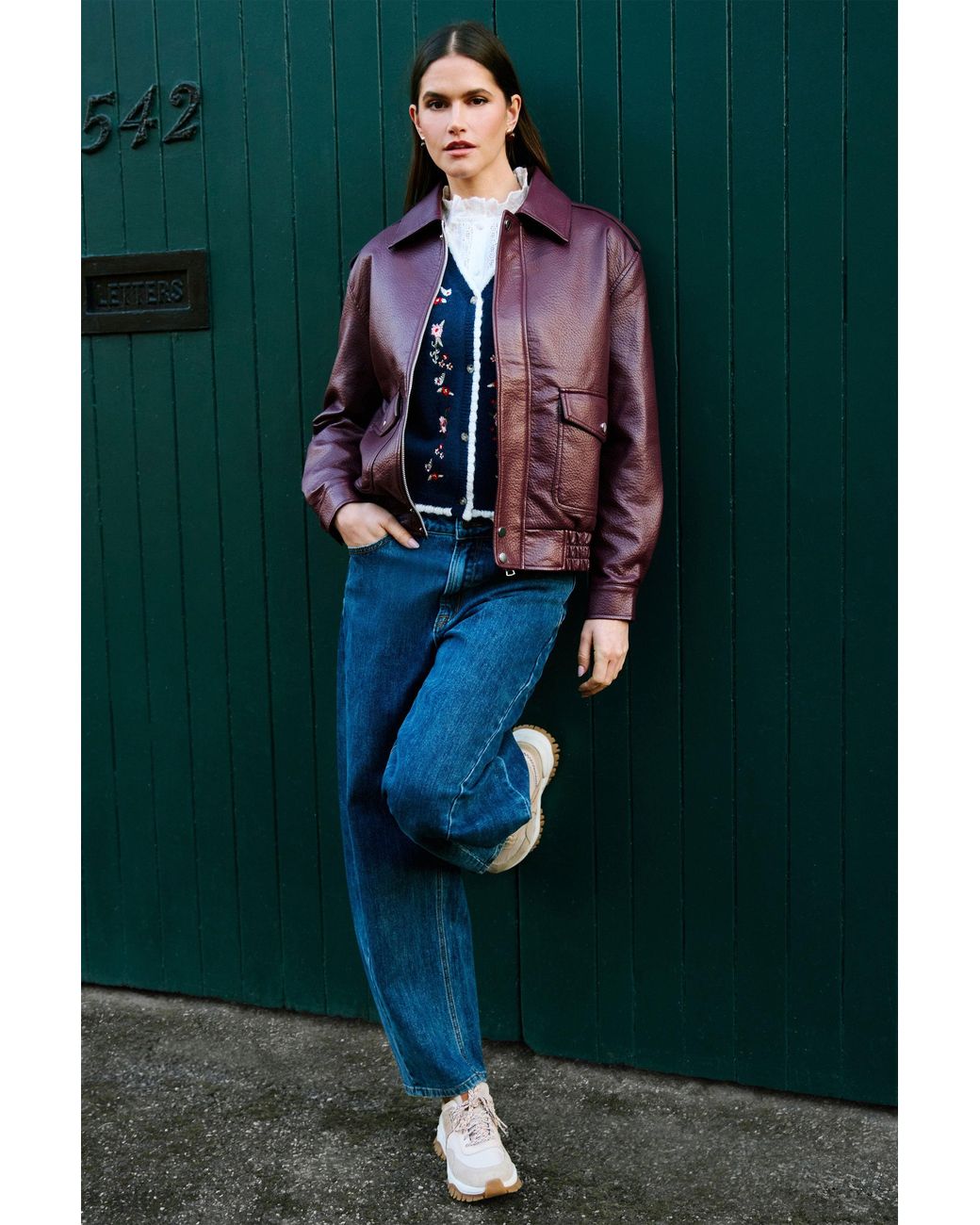 Yumi' Red Faux Leather Bomber Jacket