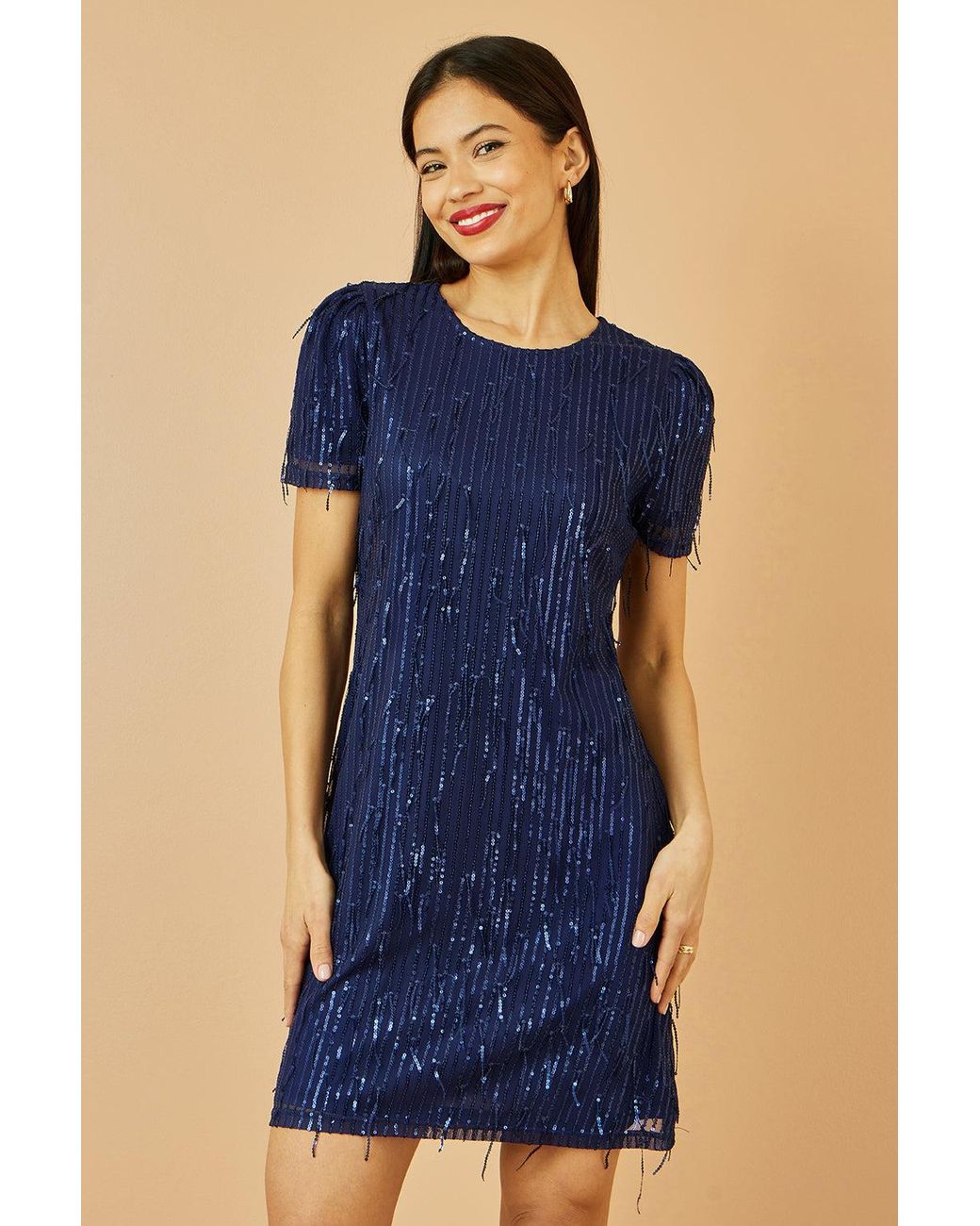 Yumi' Blue Dripping Sequin Tunic Dress