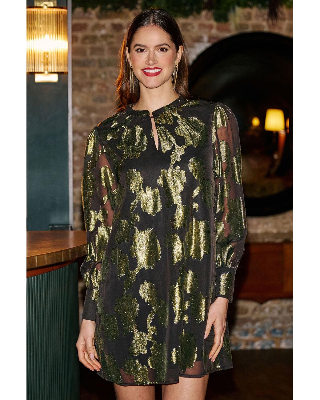 Yumi' Metallic Abstract Floral Tunic