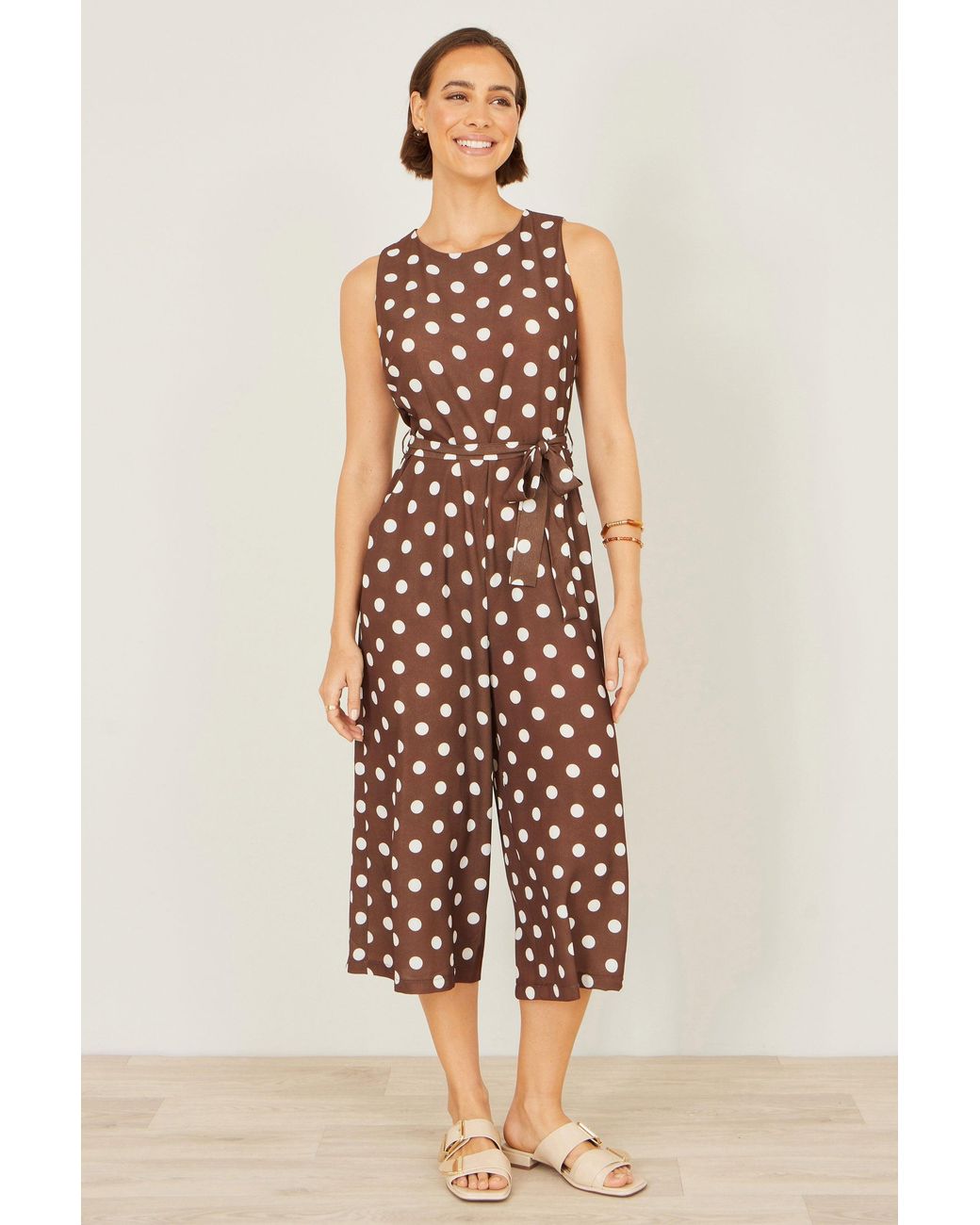 Yumi' White Polka Dot Culotte Jumpsuit