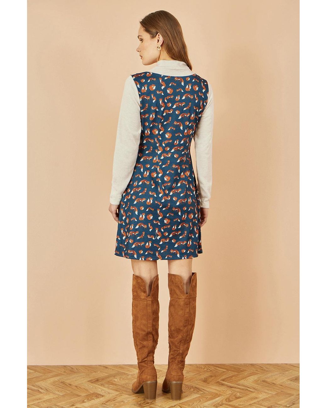 Yumi' Blue Fox Long Sleeve Layered Tunic Dress With Front Pocket