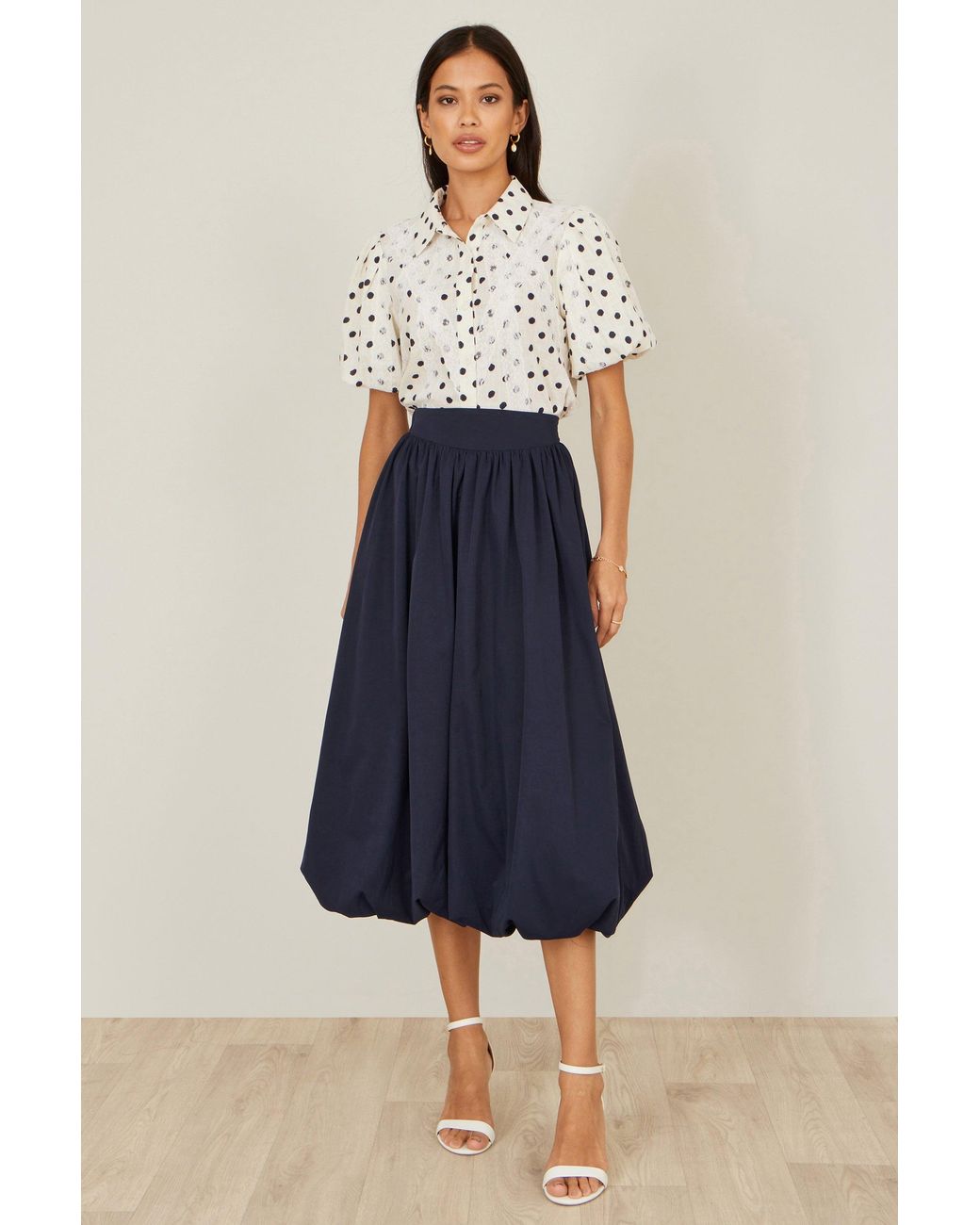 Yumi' White Polka Dot Lace Boxy Shirt