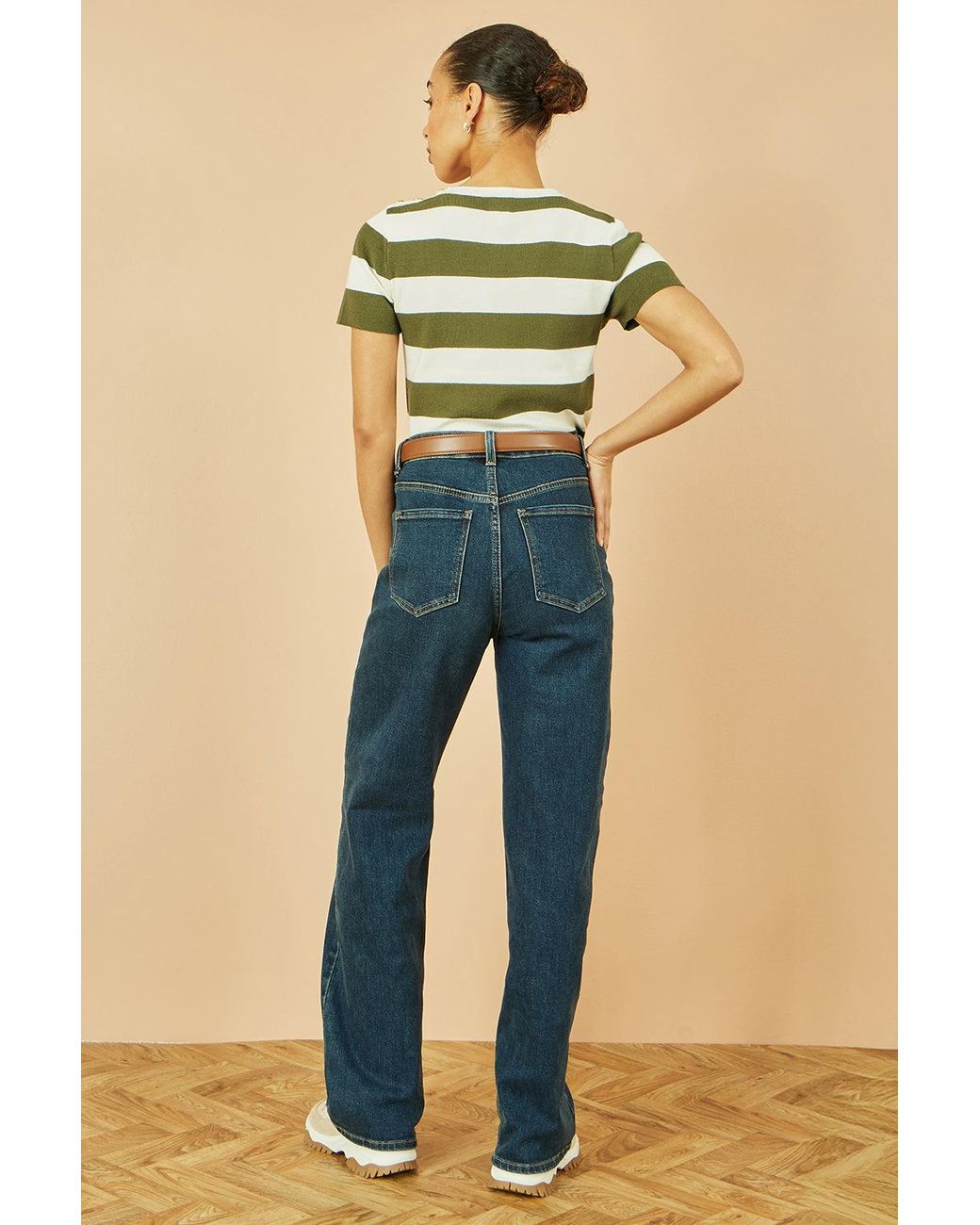 Yumi' Green Block Stripe Knitted Top With Button Details