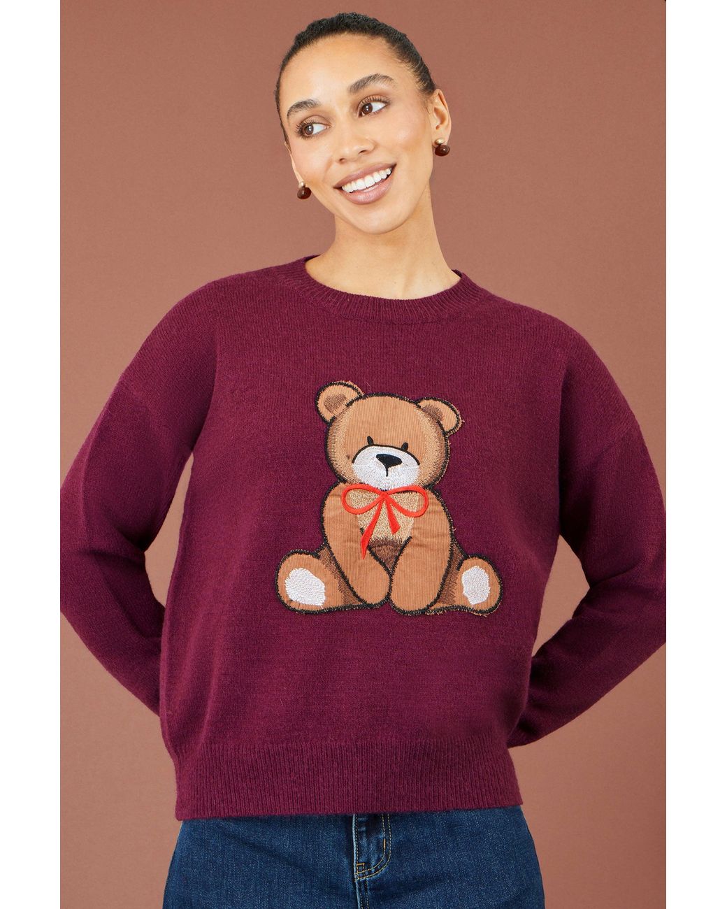 Yumi' Purple Teddy Bear Relaxed Jumper