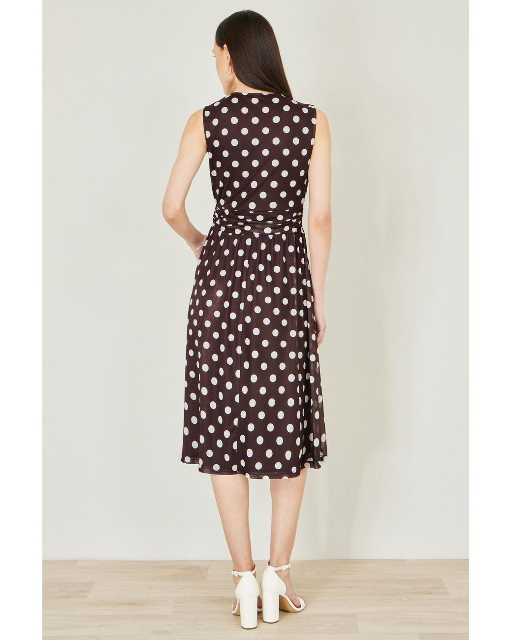 Yumi' White Polka Dot Mesh Wrap Skater Dress With Pockets