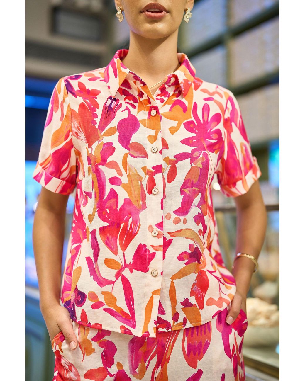 Yumi' Blue Abstract Floral Shirt