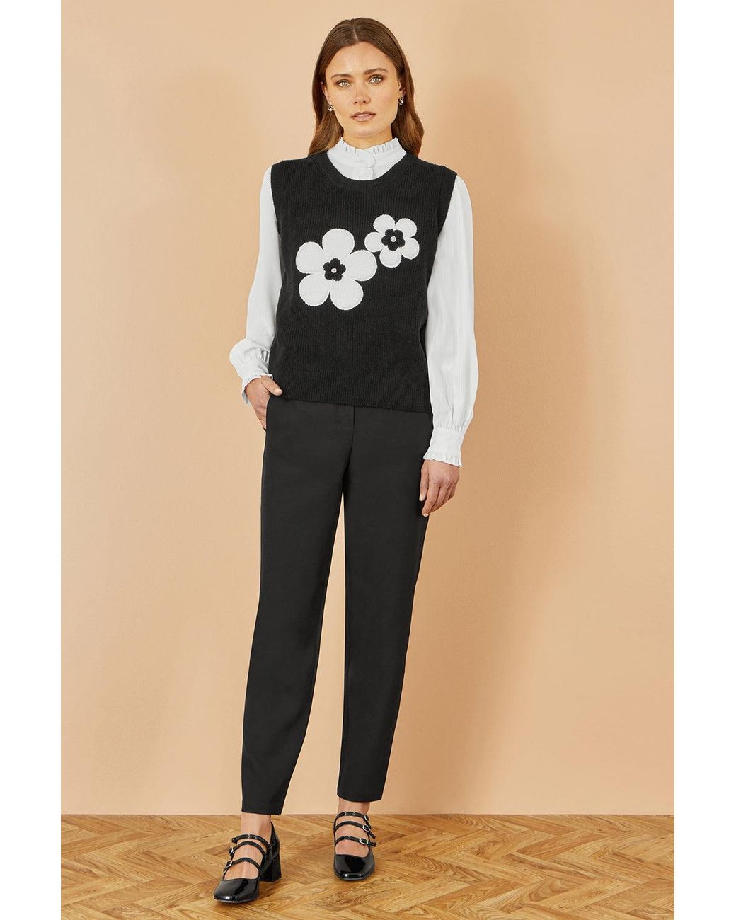 Yumi' Black Flower Knitted Sleeveless Jumper Vest