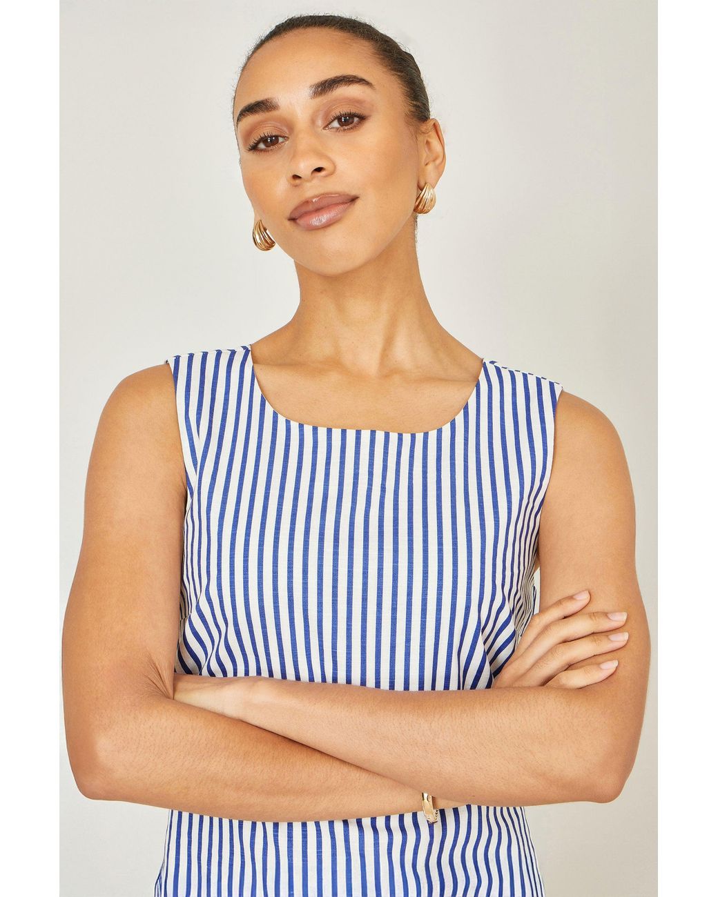 Yumi' Blue Stripe Cotton Shift Dress