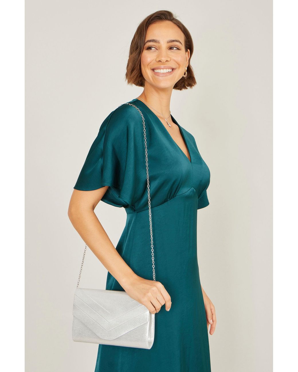 Yumi' Green Shimmer Envelope Clutch Bag