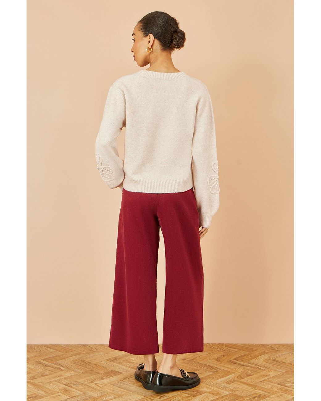 Yumi' Natural Knitted Jumper With Floral Applique