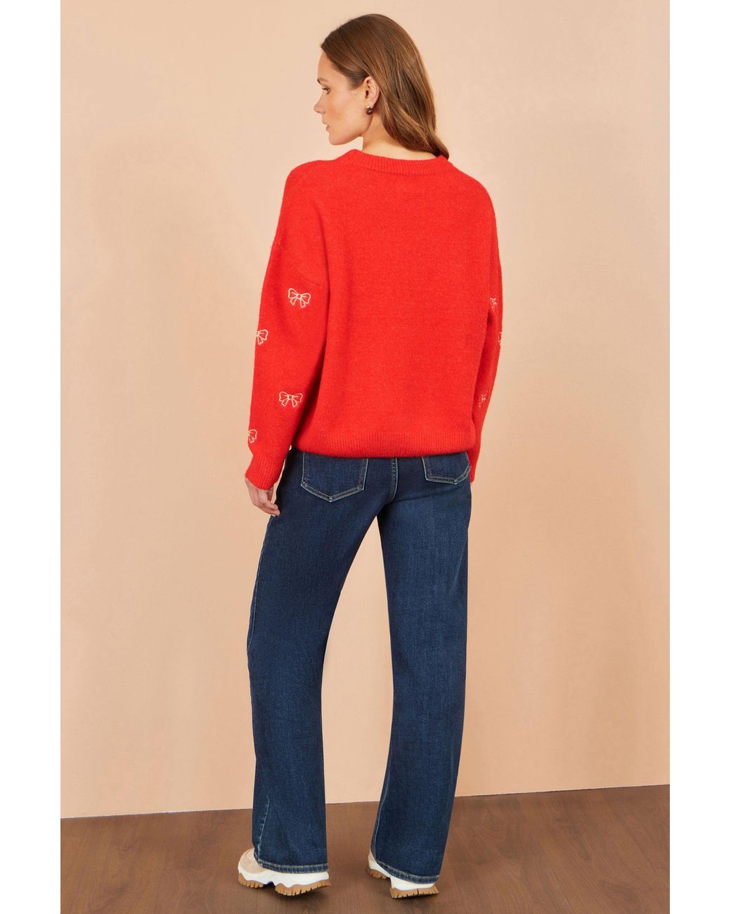 Yumi' Embroidered Bow Relaxed Jumper