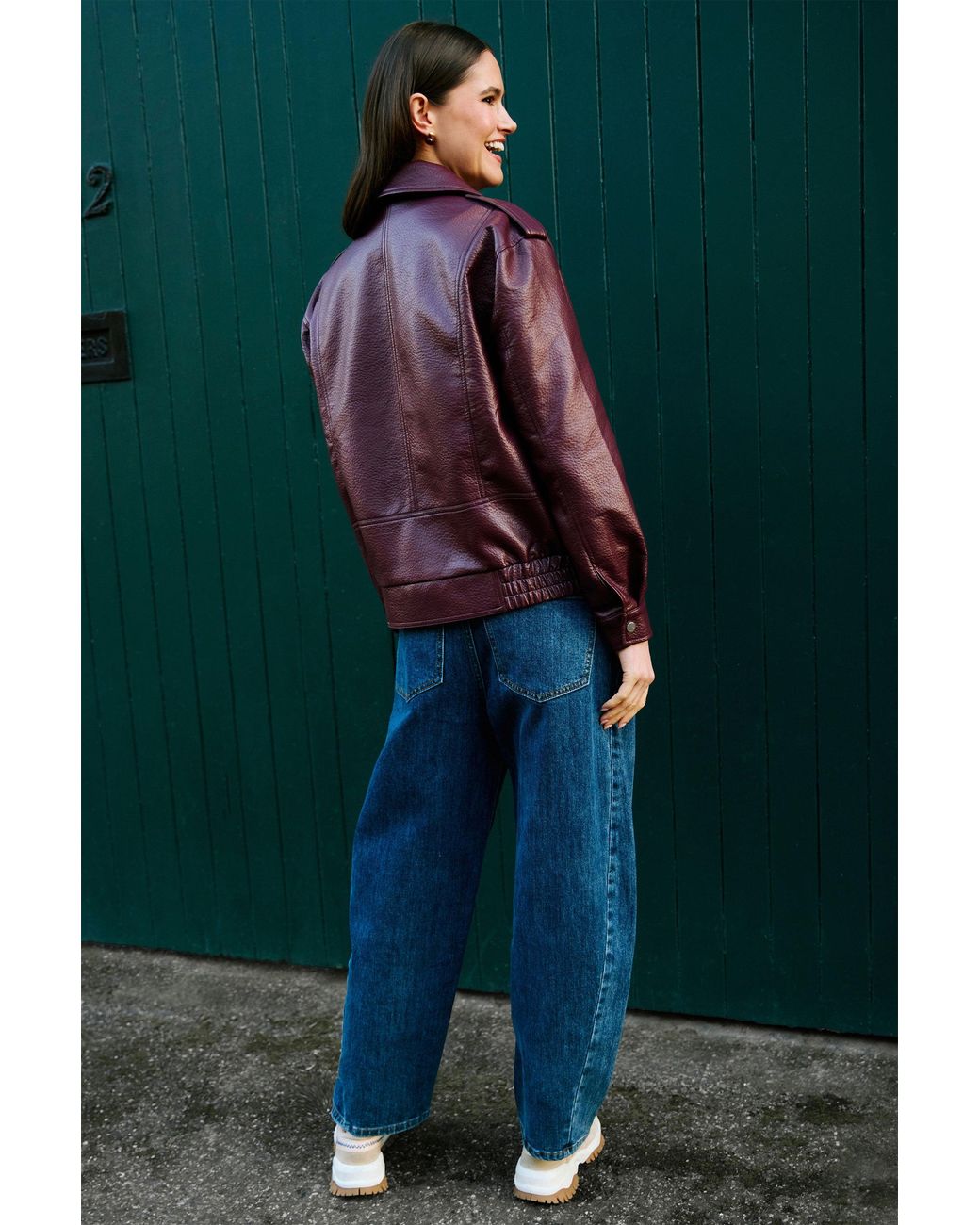 Yumi' Red Faux Leather Bomber Jacket