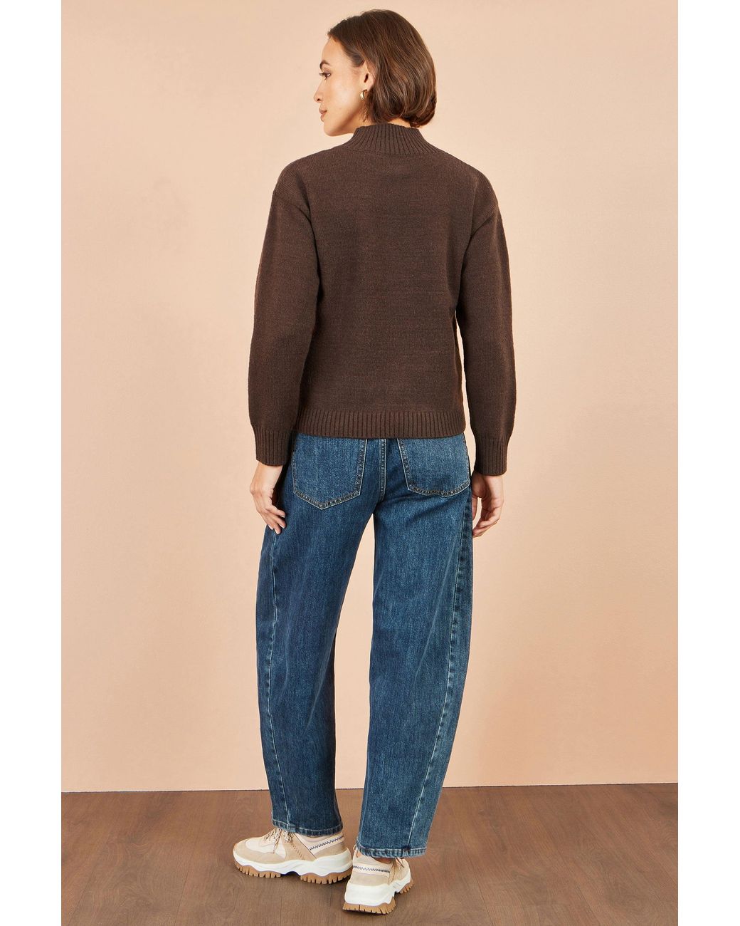 Yumi' Blue Knitted High Neck Jumper With Applique Flowers