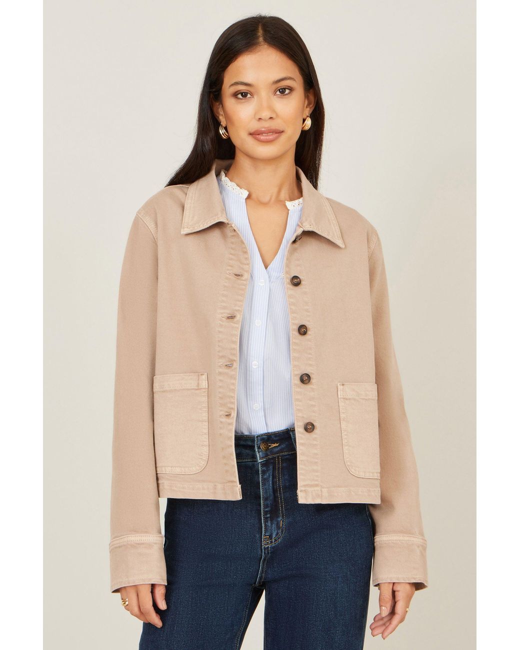 Yumi' Natural Canvas Jacket With Patch Pockets