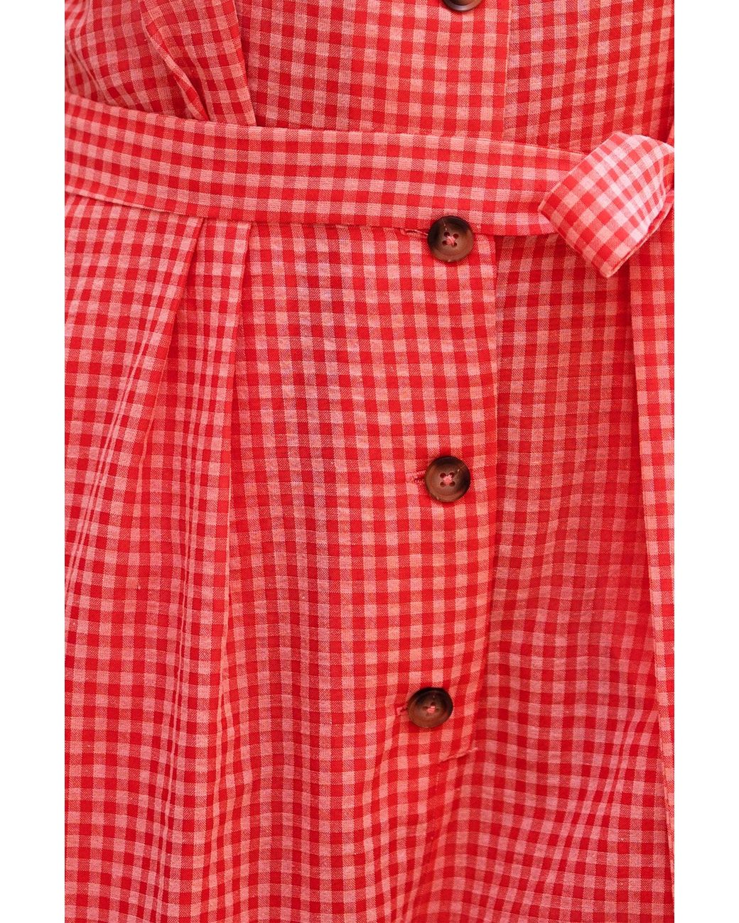 Yumi' Red Gingham Button Through Jumpsuit