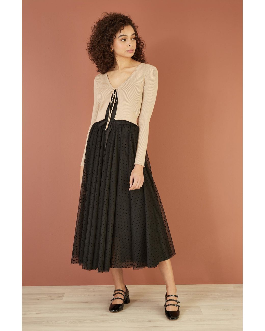 Yumi' Natural Metallic Knitted Ribbed Tie Front Bolero