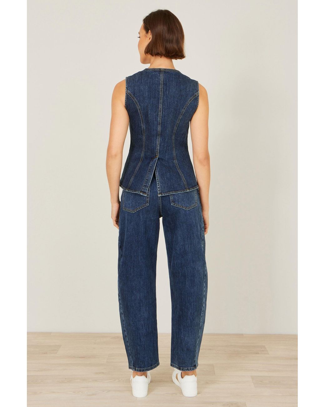 Yumi' Blue Stretch Long Denim Waistcoat