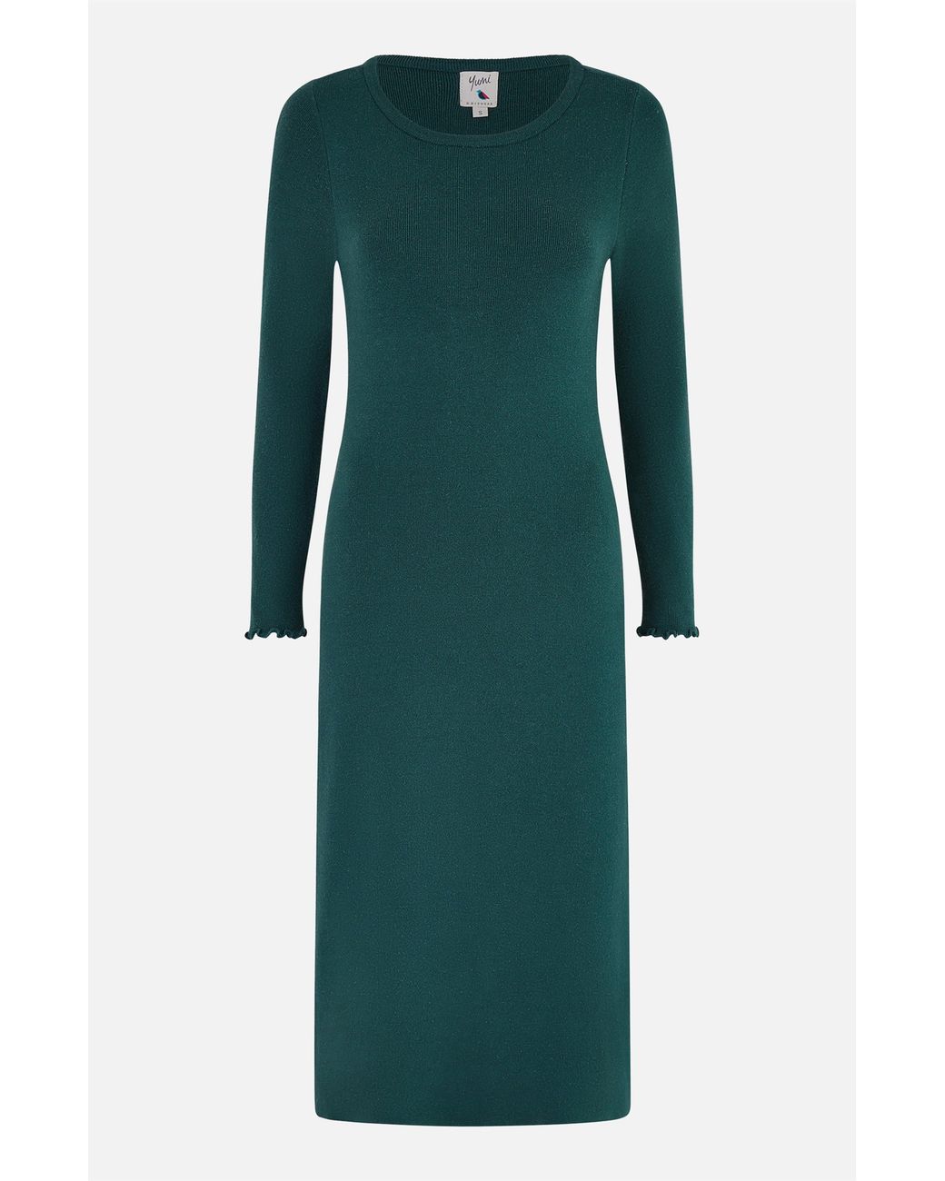 Yumi' Green Sparkle Knit Midi Jumper Dress