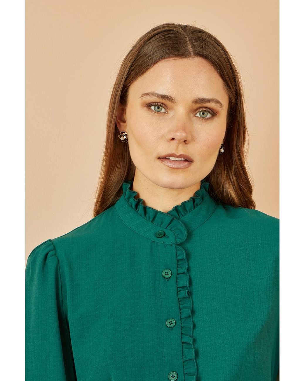 Yumi' Green Frill High Neck Shirt