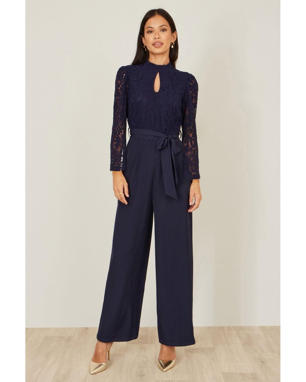 Yumi' Blue Lace Applique Jumpsuit
