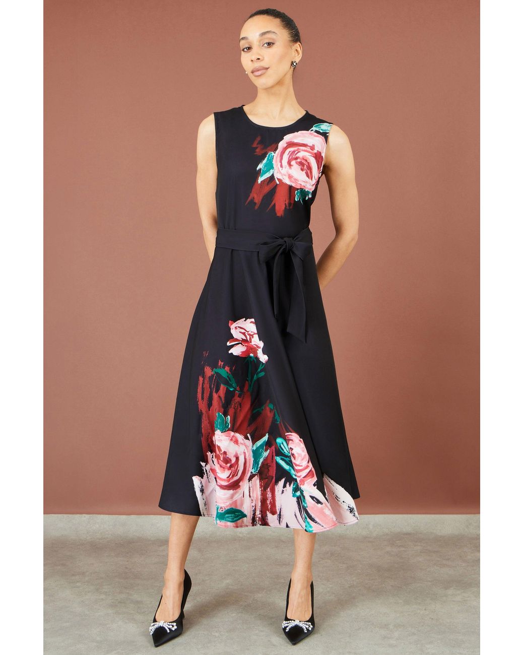 Yumi' Blue Abstract Floral Skater Midi Dress