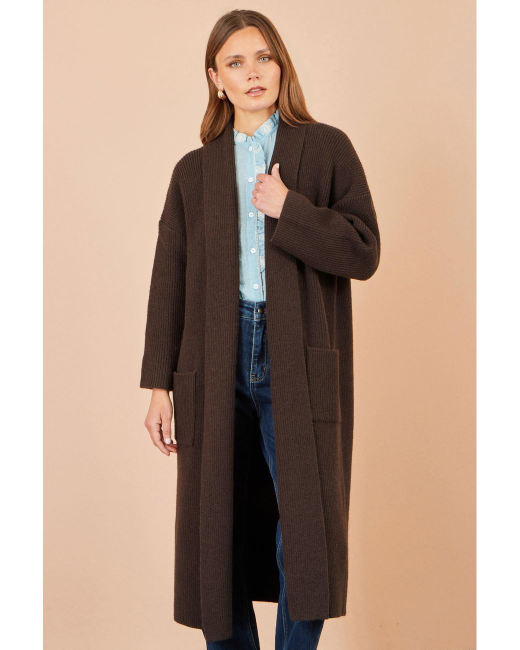Yumi' Black Knitted Maxi Cardigan With Pockets