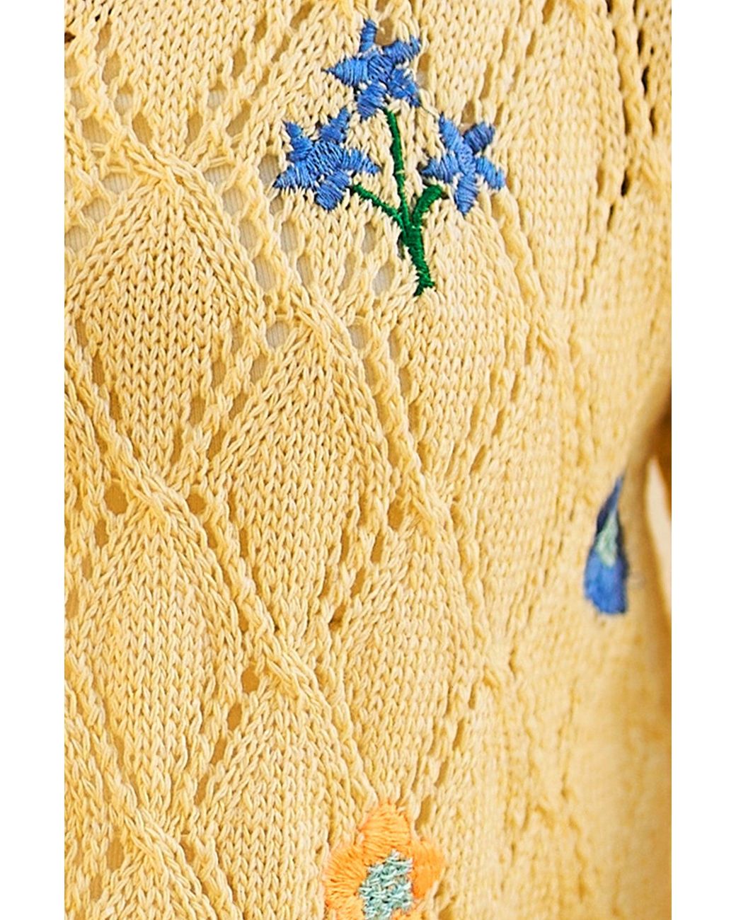 Yumi' Yellow Embroidered Pointelle Cardigan
