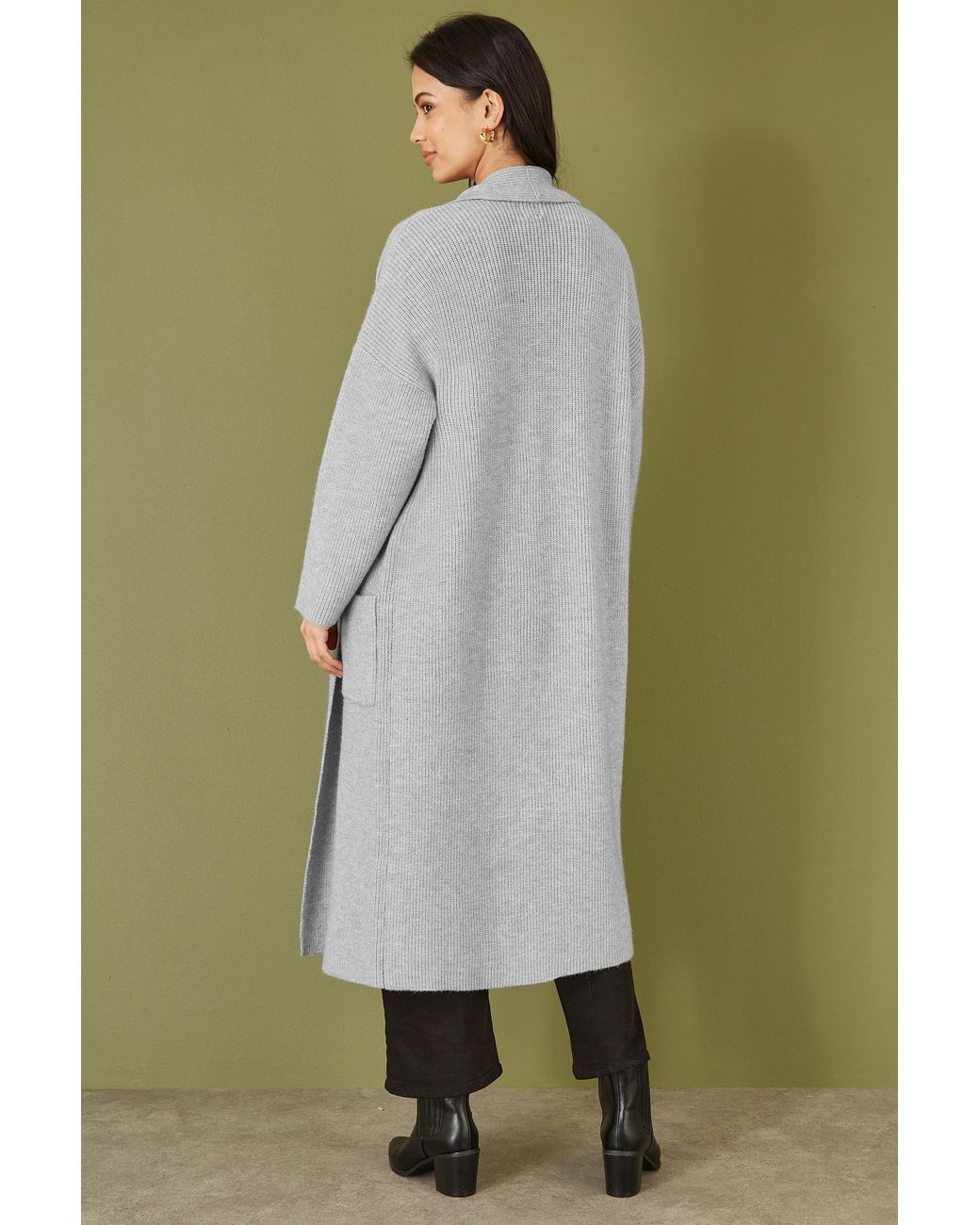 Yumi' Green Knitted Maxi Cardigan With Pockets