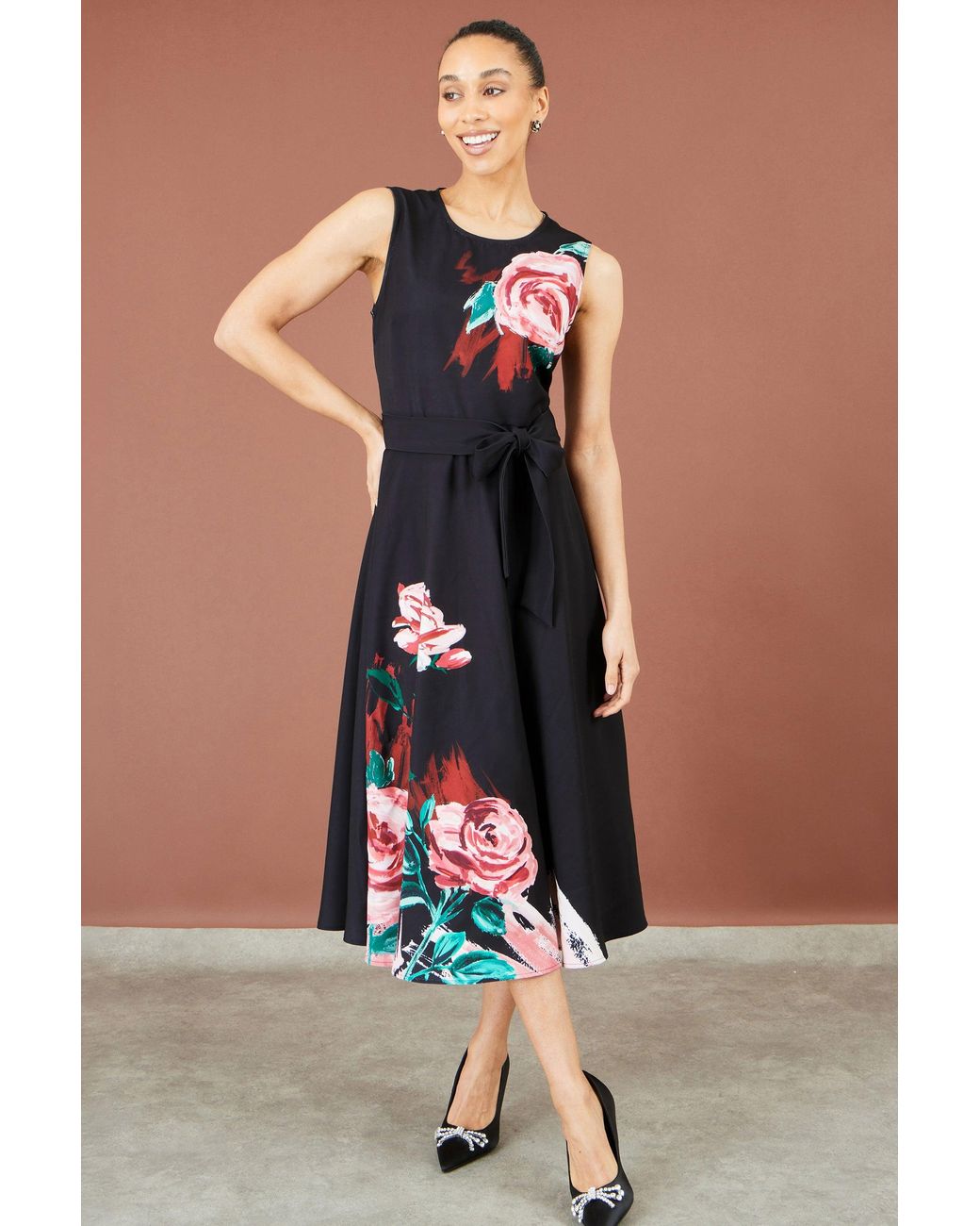 Yumi' Blue Abstract Floral Skater Midi Dress