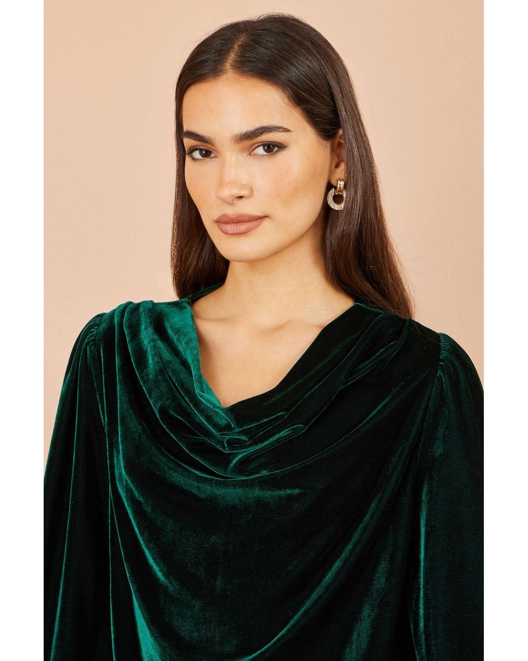 Yumi' Black Velvet Ruched Cowl Neck Top