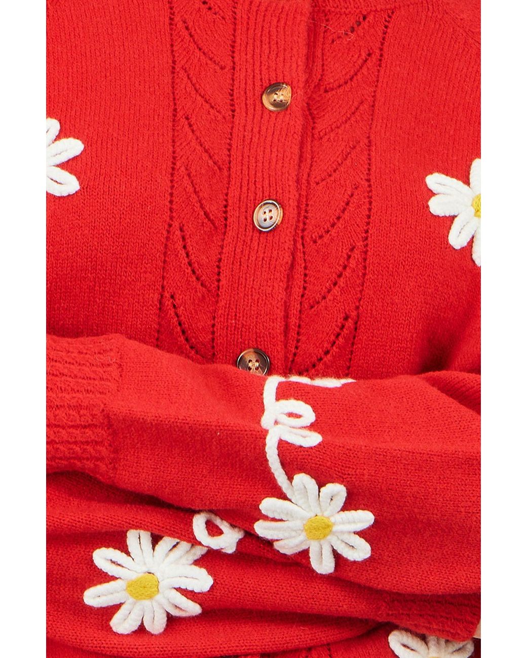 Yumi' Red Daisy Stitch Cardigan