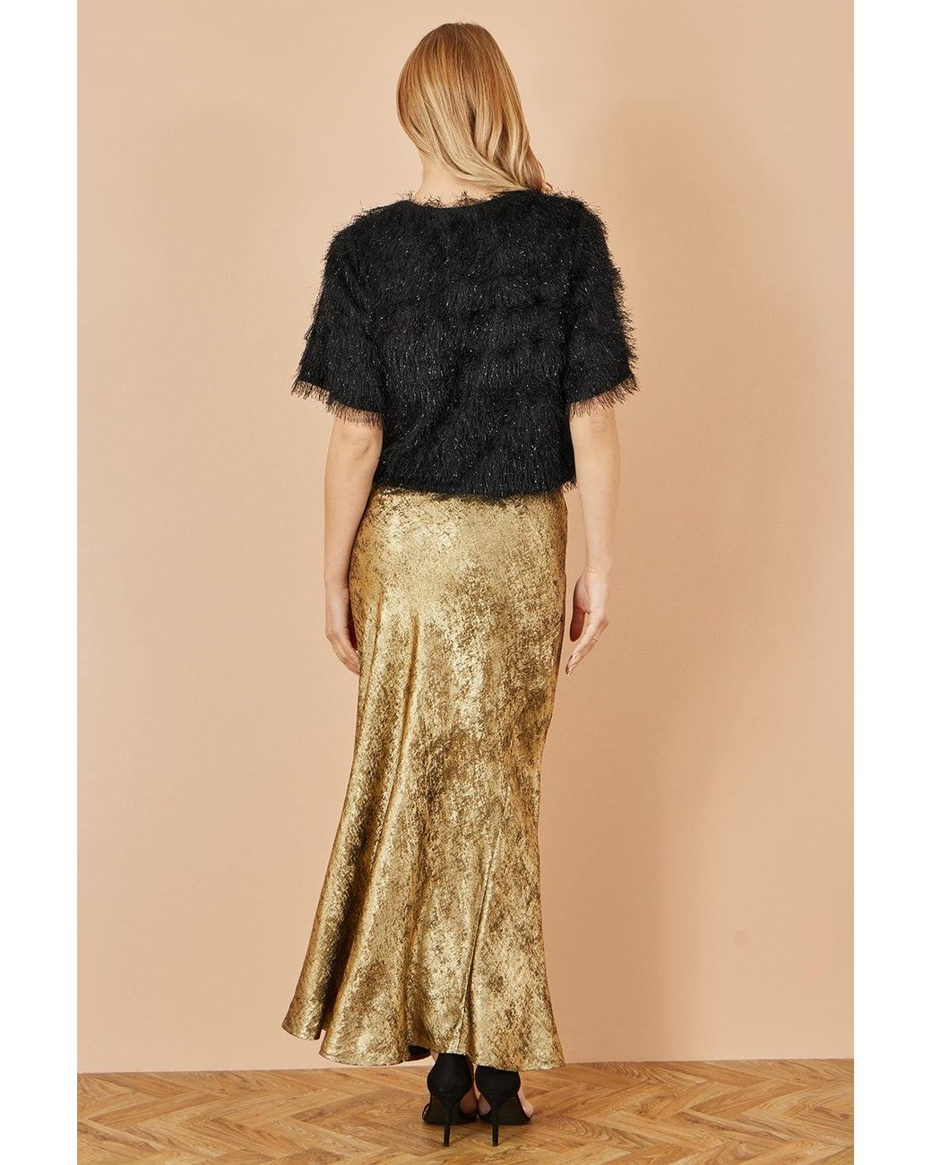 Yumi' Metallic Satin Midi Skirt