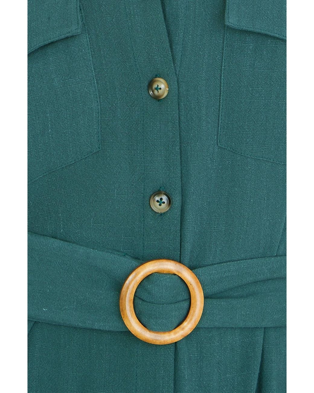 Yumi' Green Viscose Linen Look Midi Shirt Dress With Wooden Belt