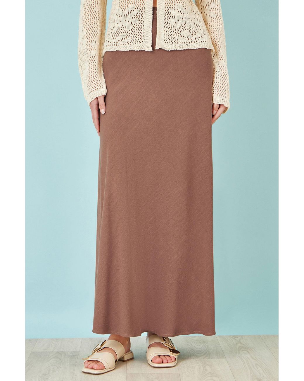 Yumi' Brown Viscose Maxi Skirt