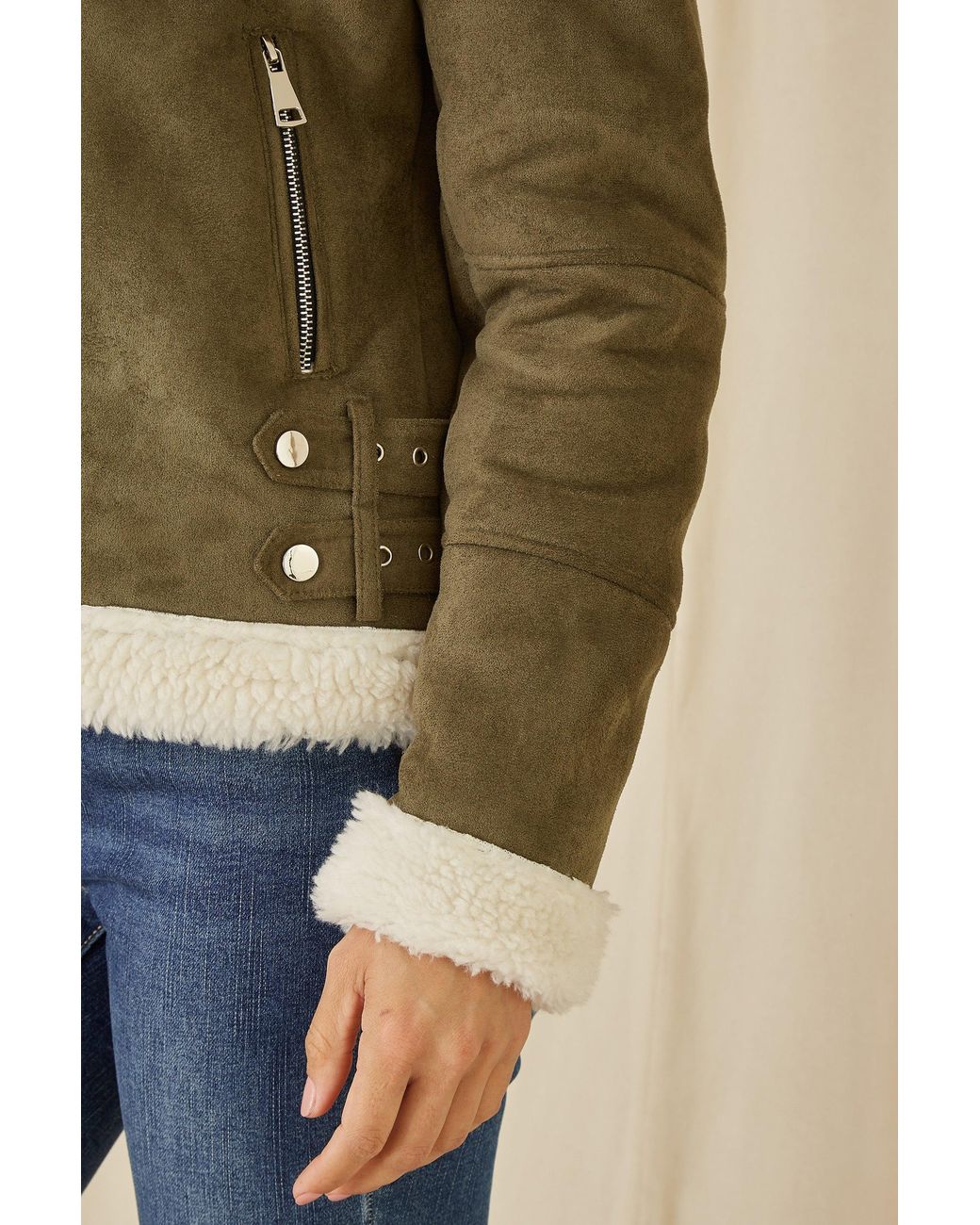 Yumi' Natural Faux Suede And Shearling Biker Jacket