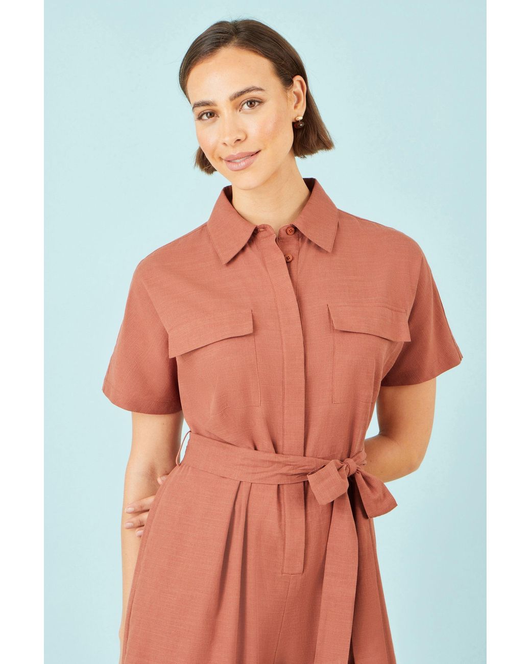 Yumi' Brown Utility Relaxed Jumpsuit
