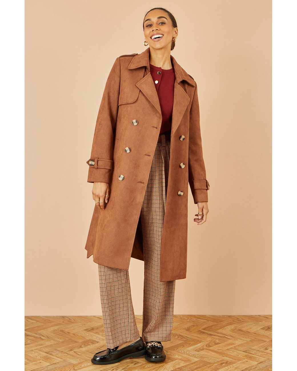 Yumi' Natural Faux Suede Trench Coat