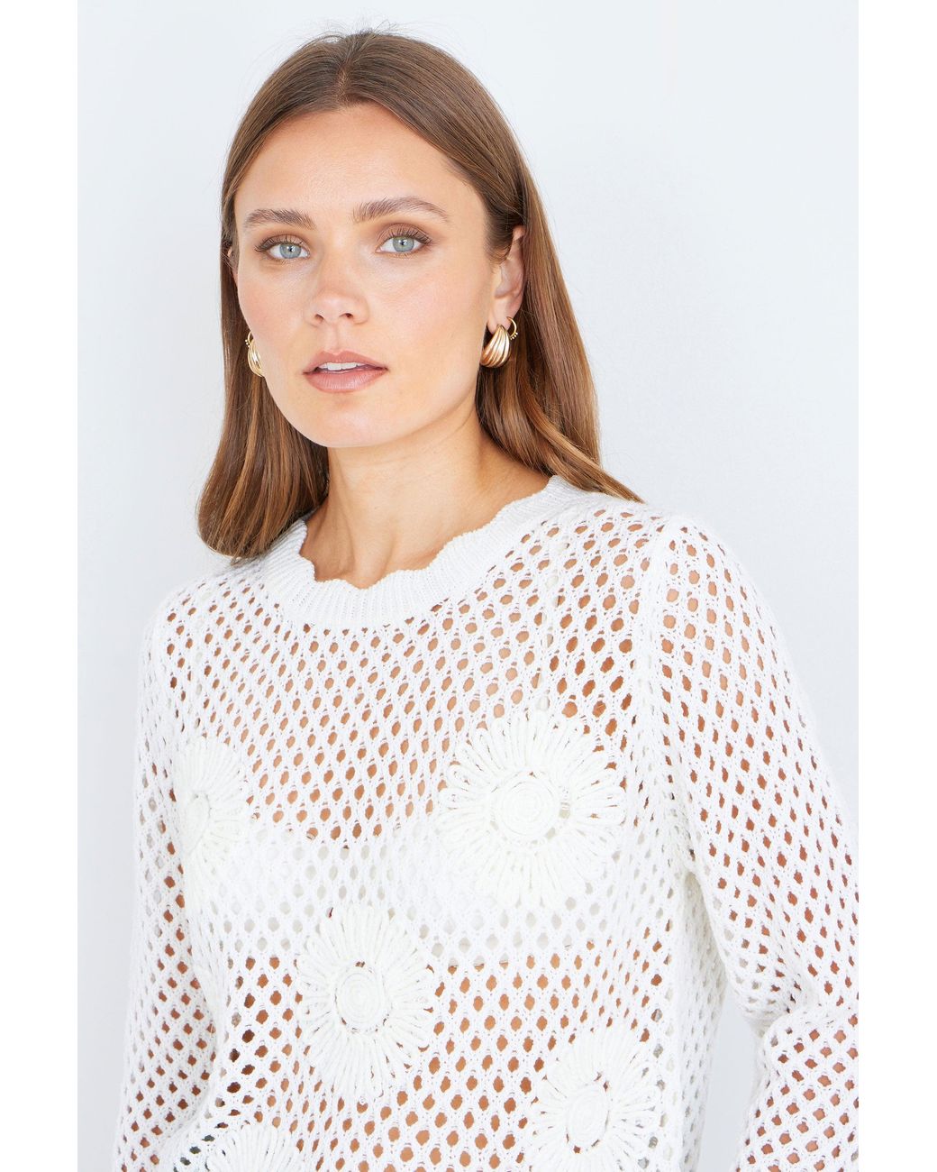 Yumi' White Flower Crochet Jumper