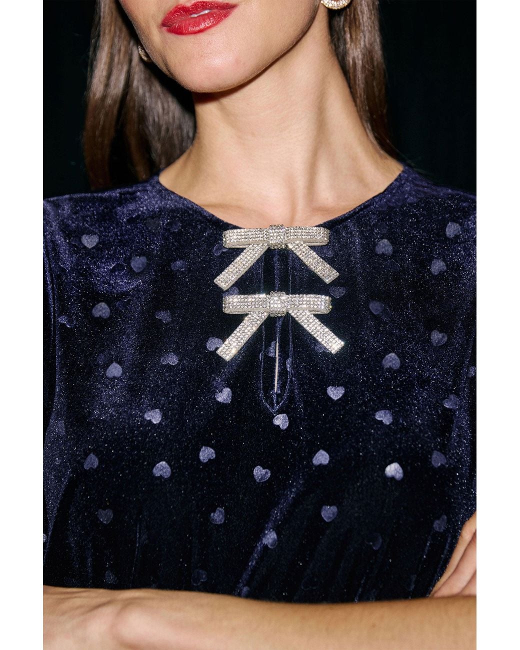 Yumi' Black Velvet Heart Top With Bow Detail