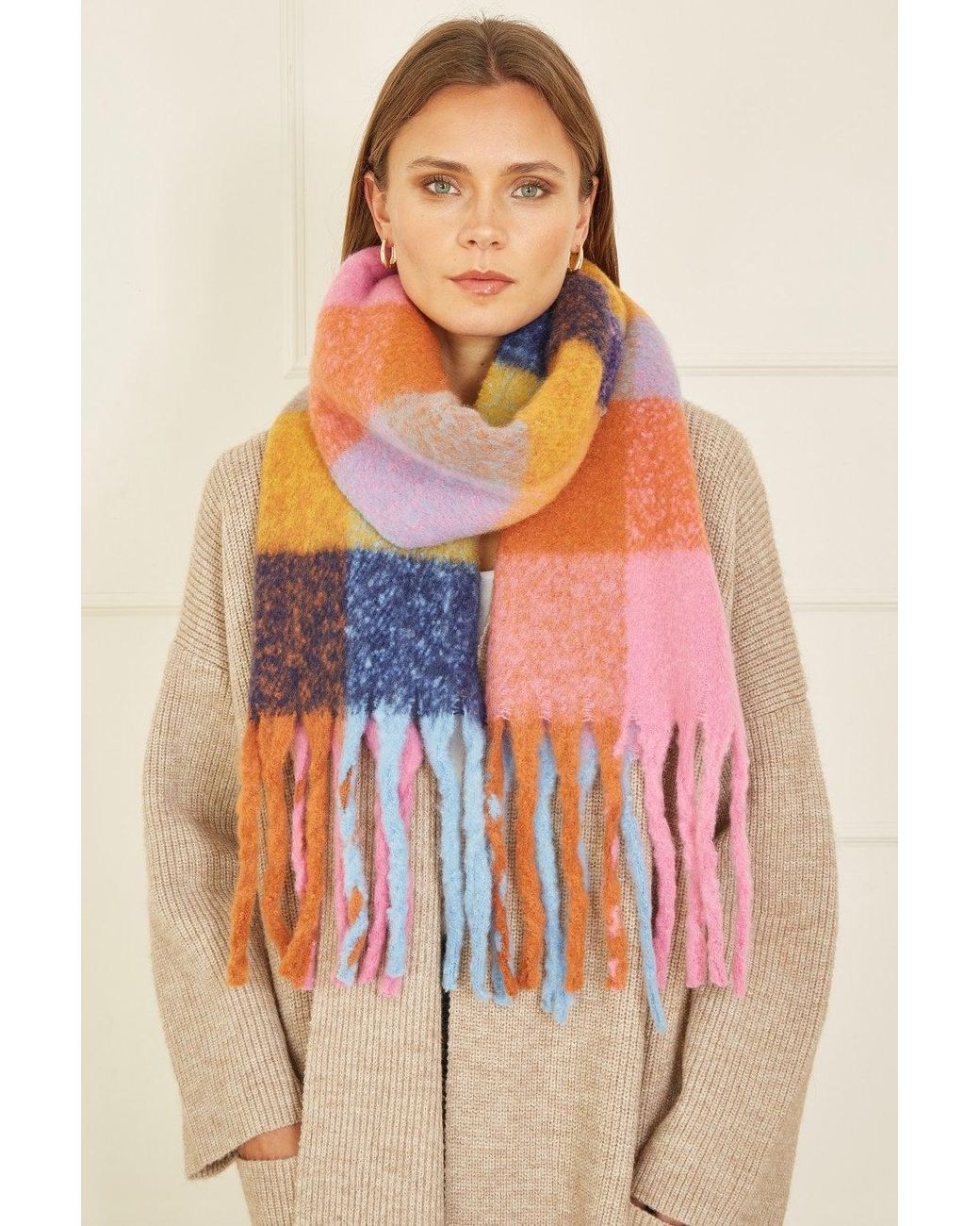Yumi' Orange Check Soft Scarf