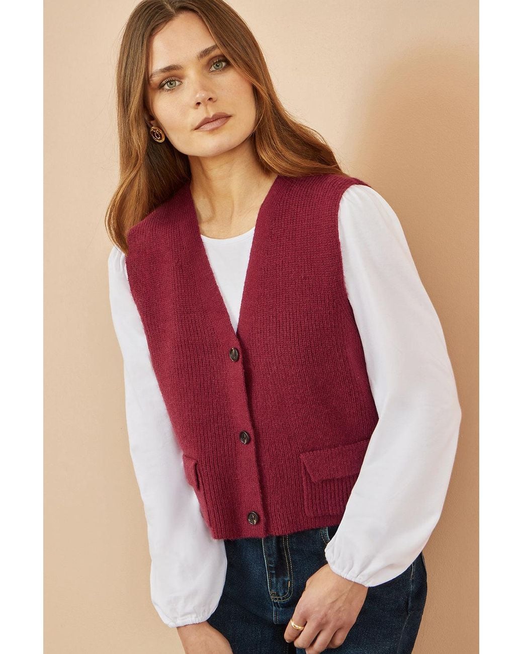 Yumi' Red Knitted Pullover Waistcoat