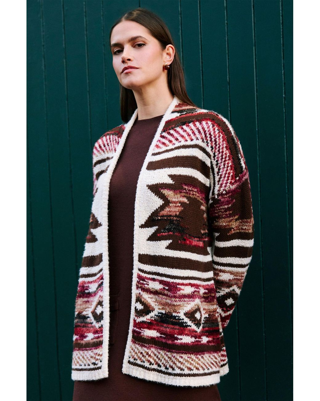 Yumi' Black Multicolour Aztec Boucle Open Cardigan