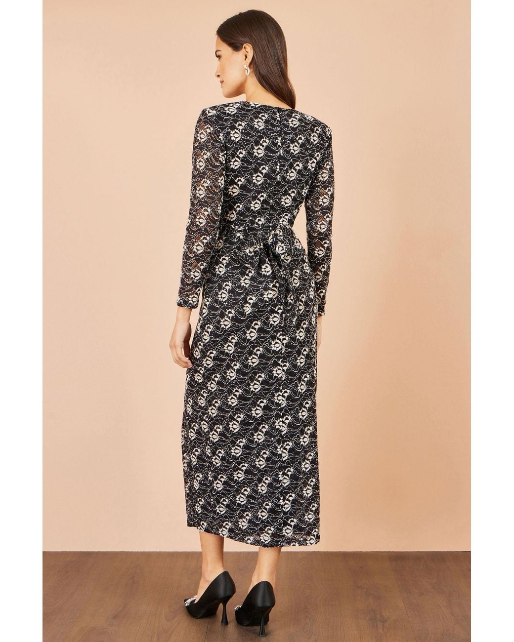 Yumi' Natural Brushed Lace Wrap Dress With Sequin