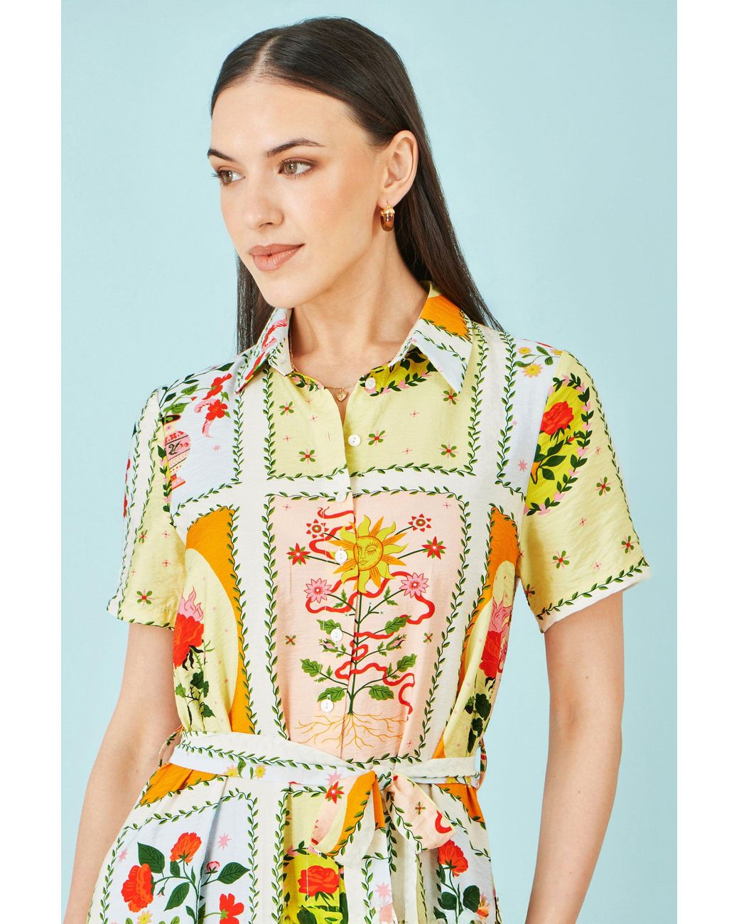 Yumi' Multicolor Multicolour Sun Patchwork Print Shirt Dress