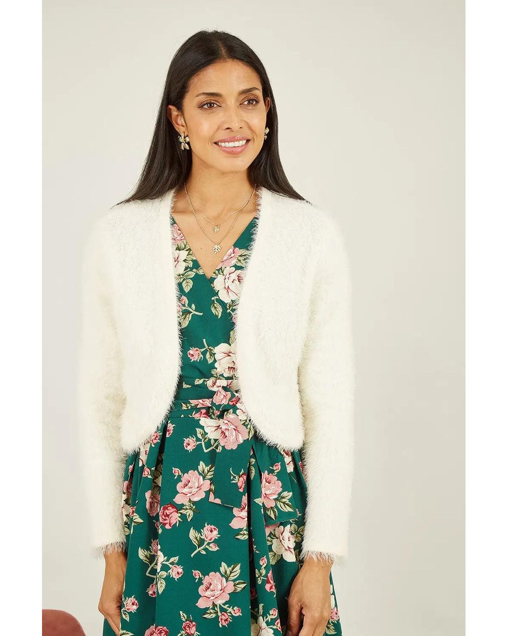 Yumi' Green Ivory Eyelash Knit Bolero